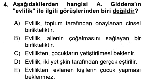 Aile Sosyolojisi 2018-2019 Dönem Sonu Sınavı - 4. soru