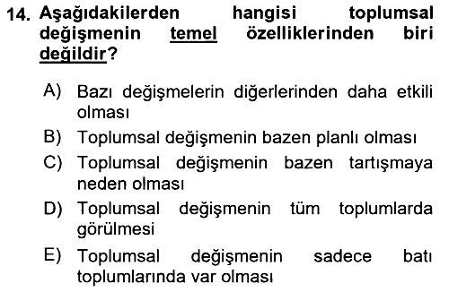 Aile Sosyolojisi 2019-2020 Dönem Sonu Sınavı - 14. soru