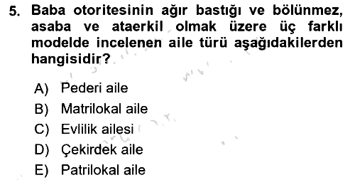 Aile Sosyolojisi 2021-2022 Dönem Sonu Sınavı - 5. soru