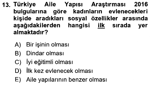 Aile Sosyolojisi 2022-2023 Dönem Sonu Sınavı - 13. soru