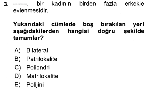 Aile Sosyolojisi 2018-2019 Yaz Okulu Sınavı - 3. soru