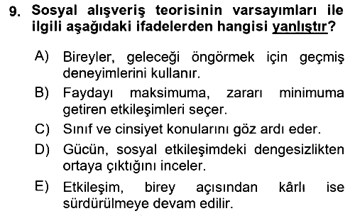 Aile Sosyolojisi 2018-2019 Yaz Okulu Sınavı - 9. soru