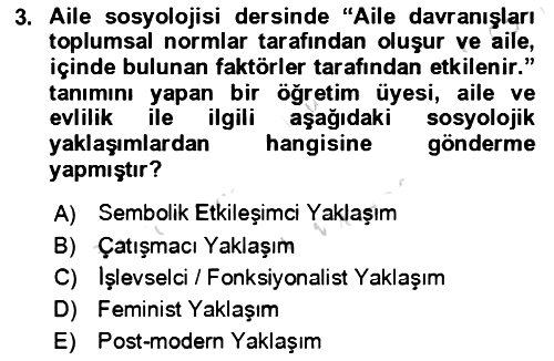 Aile Sosyolojisi 2023-2024 Yaz Okulu Sınavı - 3. soru