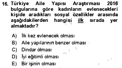 Aile Sosyolojisi 2023-2024 Yaz Okulu Sınavı - 16. soru