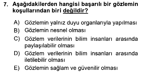 Bilim Felsefesi 2018-2019 3 Ders Sınavı - 7. soru