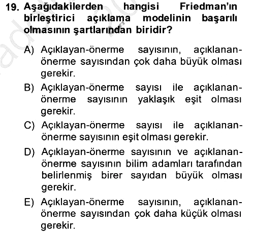 Bilim Felsefesi 2013-2014 Ara Sınav - 19. soru