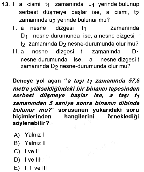 Bilim Felsefesi 2018-2019 Ara Sınav - 13. soru
