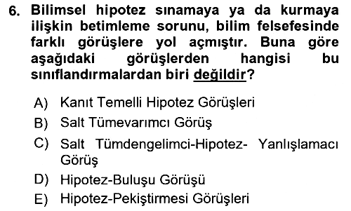 Bilim Felsefesi 2021-2022 Ara Sınav - 6. soru