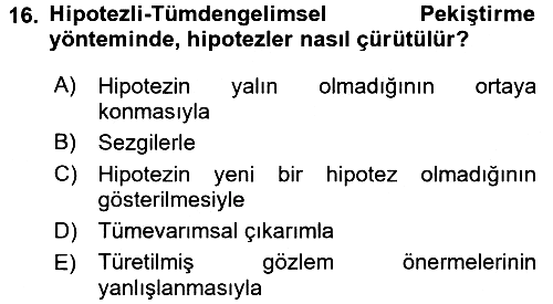 Bilim Felsefesi 2015-2016 Dönem Sonu Sınavı - 16. soru