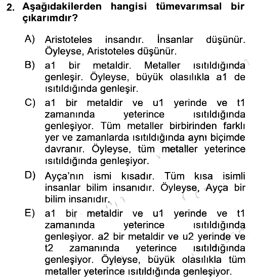 Bilim Felsefesi 2016-2017 Dönem Sonu Sınavı - 2. soru