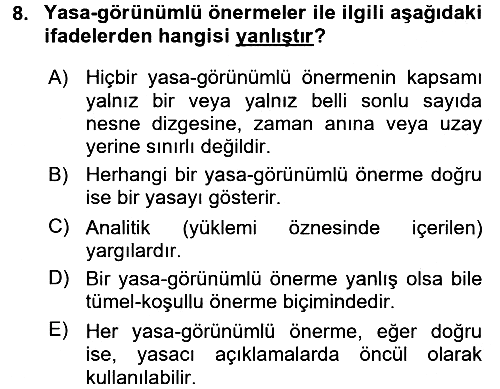 Bilim Felsefesi 2017-2018 Dönem Sonu Sınavı - 8. soru