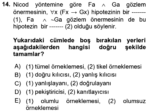Bilim Felsefesi 2018-2019 Dönem Sonu Sınavı - 14. soru