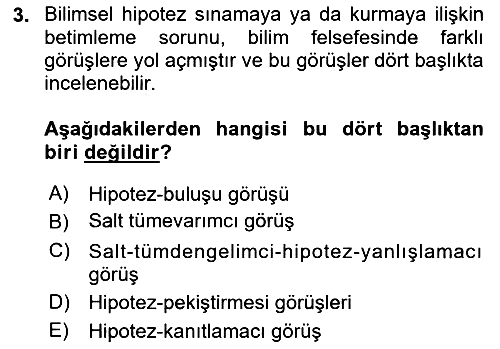 Bilim Felsefesi 2019-2020 Dönem Sonu Sınavı - 3. soru