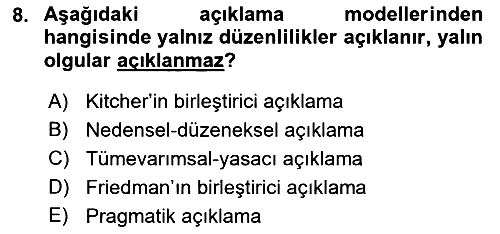 Bilim Felsefesi 2022-2023 Dönem Sonu Sınavı - 8. soru
