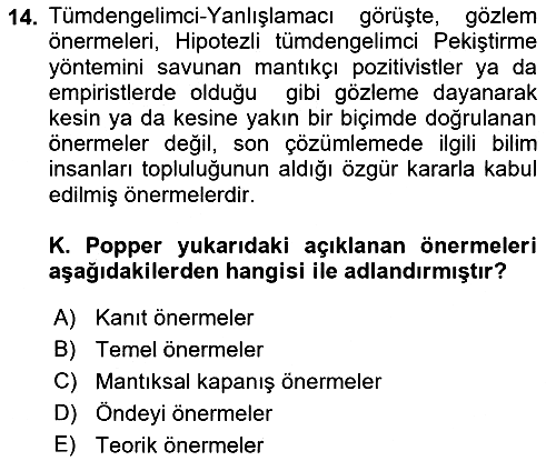 Bilim Felsefesi 2022-2023 Yaz Okulu Sınavı - 14. soru