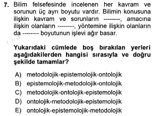 Bilim Felsefesi 2025-2026 Ara Sınav - 7. soru