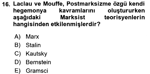 Çağdaş Sosyoloji Kuramları 2016-2017 3 Ders Sınavı - 16. soru