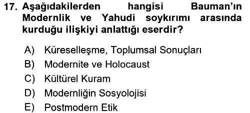 Çağdaş Sosyoloji Kuramları 2017-2018 Ara Sınav - 17. soru