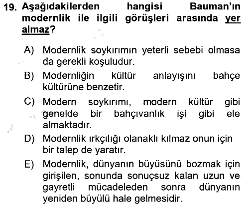 Çağdaş Sosyoloji Kuramları 2017-2018 Ara Sınav - 19. soru
