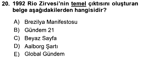 Çevre Sosyolojisi 2016-2017 3 Ders Sınavı - 20. soru