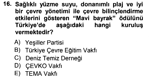 Çevre Sosyolojisi 2012-2013 Ara Sınav - 16. soru