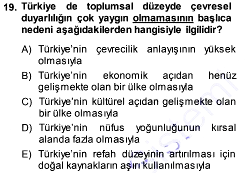 Çevre Sosyolojisi 2013-2014 Ara Sınav - 19. soru