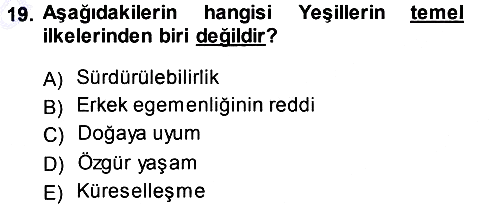 Çevre Sosyolojisi 2014-2015 Ara Sınav - 19. soru