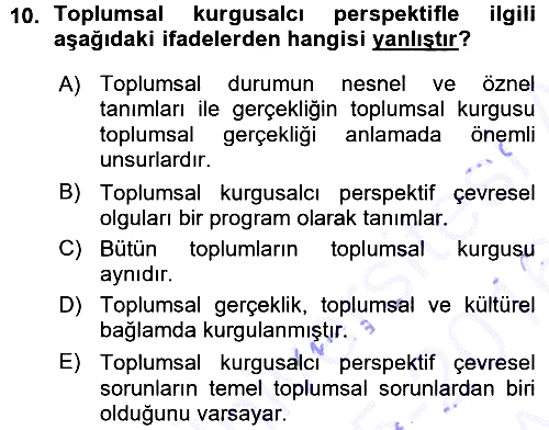 Çevre Sosyolojisi 2015-2016 Ara Sınav - 10. soru