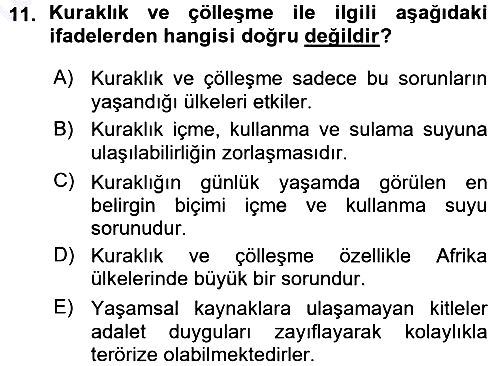 Çevre Sosyolojisi 2015-2016 Ara Sınav - 11. soru