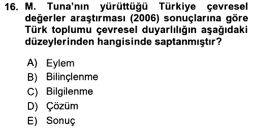 Çevre Sosyolojisi 2015-2016 Ara Sınav - 16. soru