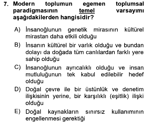 Çevre Sosyolojisi 2017-2018 Ara Sınav - 7. soru