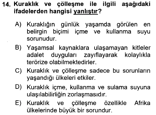 Çevre Sosyolojisi 2017-2018 Ara Sınav - 14. soru