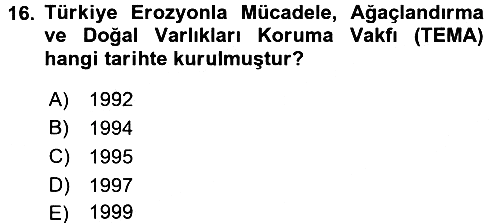 Çevre Sosyolojisi 2017-2018 Ara Sınav - 16. soru