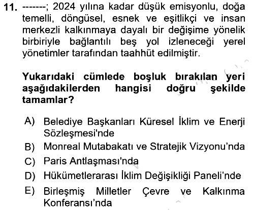 Çevre Sosyolojisi 2021-2022 Ara Sınav - 11. soru