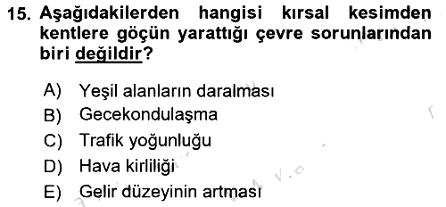 Çevre Sosyolojisi 2024-2025 Ara Sınav - 15. soru