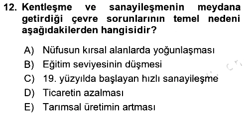 Çevre Sosyolojisi 2025-2026 Ara Sınav - 12. soru