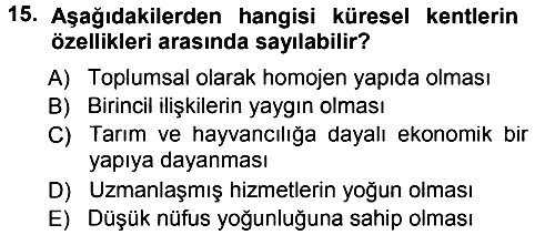 Çevre Sosyolojisi 2012-2013 Dönem Sonu Sınavı - 15. soru