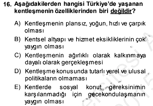 Çevre Sosyolojisi 2014-2015 Dönem Sonu Sınavı - 16. soru