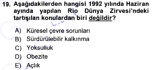 Çevre Sosyolojisi 2015-2016 Dönem Sonu Sınavı - 19. soru