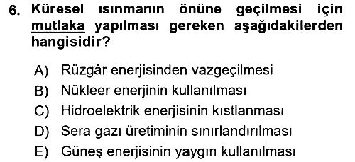 Çevre Sosyolojisi 2016-2017 Dönem Sonu Sınavı - 6. soru