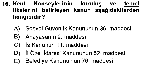 Çevre Sosyolojisi 2016-2017 Dönem Sonu Sınavı - 16. soru