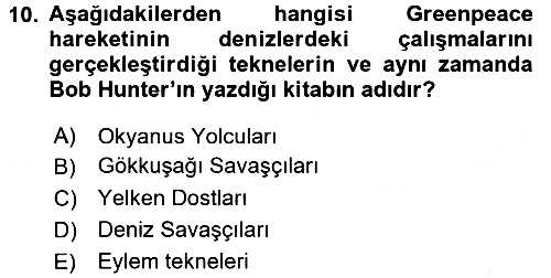 Çevre Sosyolojisi 2017-2018 Dönem Sonu Sınavı - 10. soru