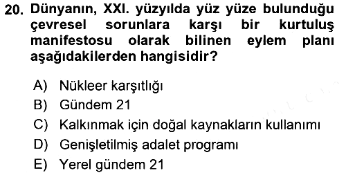 Çevre Sosyolojisi 2017-2018 Dönem Sonu Sınavı - 20. soru
