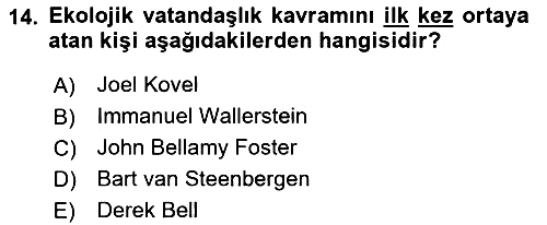 Çevre Sosyolojisi 2021-2022 Dönem Sonu Sınavı - 14. soru