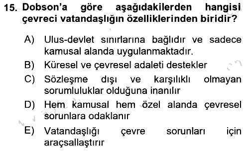 Çevre Sosyolojisi 2022-2023 Dönem Sonu Sınavı - 15. soru
