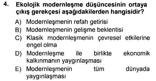 Çevre Sosyolojisi 2014-2015 Tek Ders Sınavı - 4. soru
