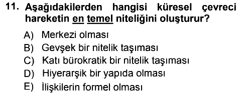 Çevre Sosyolojisi 2014-2015 Tek Ders Sınavı - 11. soru