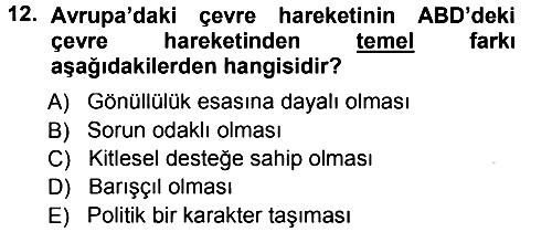 Çevre Sosyolojisi 2014-2015 Tek Ders Sınavı - 12. soru