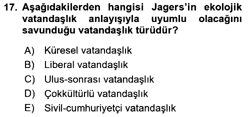 Çevre Sosyolojisi 2020-2021 Yaz Okulu Sınavı - 17. soru