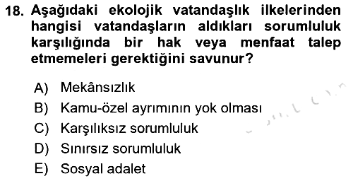 Çevre Sosyolojisi 2021-2022 Yaz Okulu Sınavı - 18. soru